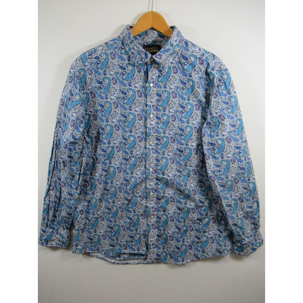 Cremieux Pearl Snap Paisley Western Shirt Men XL Blue Long Sleeve Cotton